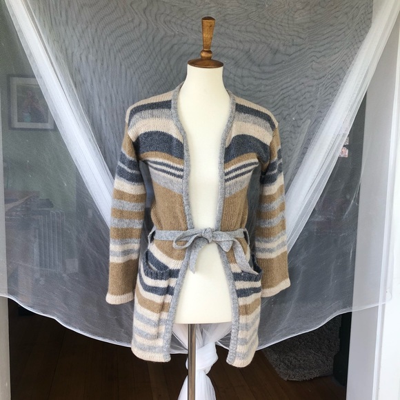 Vintage belted 100% wool cardigan 3/4 sleeves - Picture 5 of 8